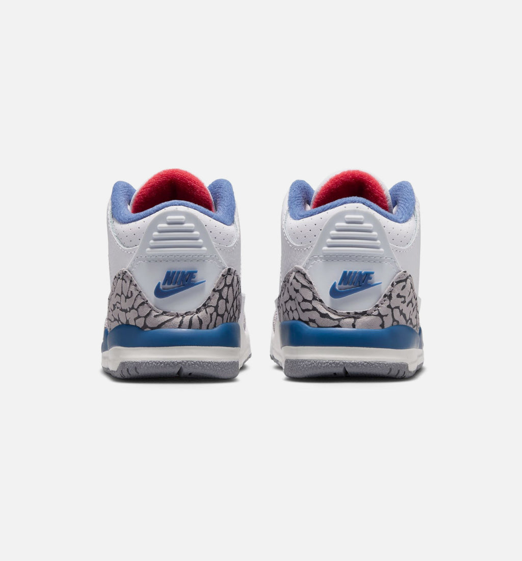Air Jordan 3 Retro OG True Blue 婴幼童休闲鞋 - 白/火焰红/真蓝