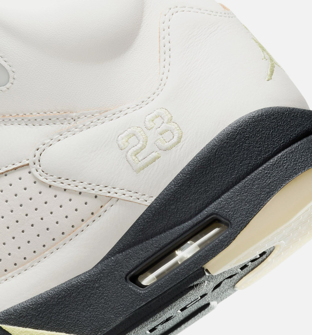 Air Jordan 5 Retro Luminous Green and Sail 女士休闲运动鞋 - 帆白色/荧光绿/炭灰色