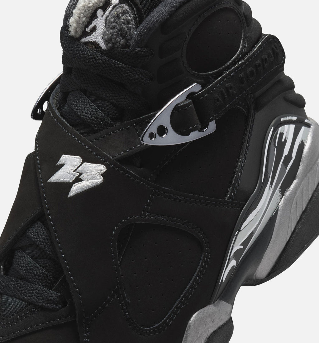 Air Jordan 8 Retro Chrome Black And Light Graphite 大童休闲运动鞋 - 黑色/白色/浅石墨灰