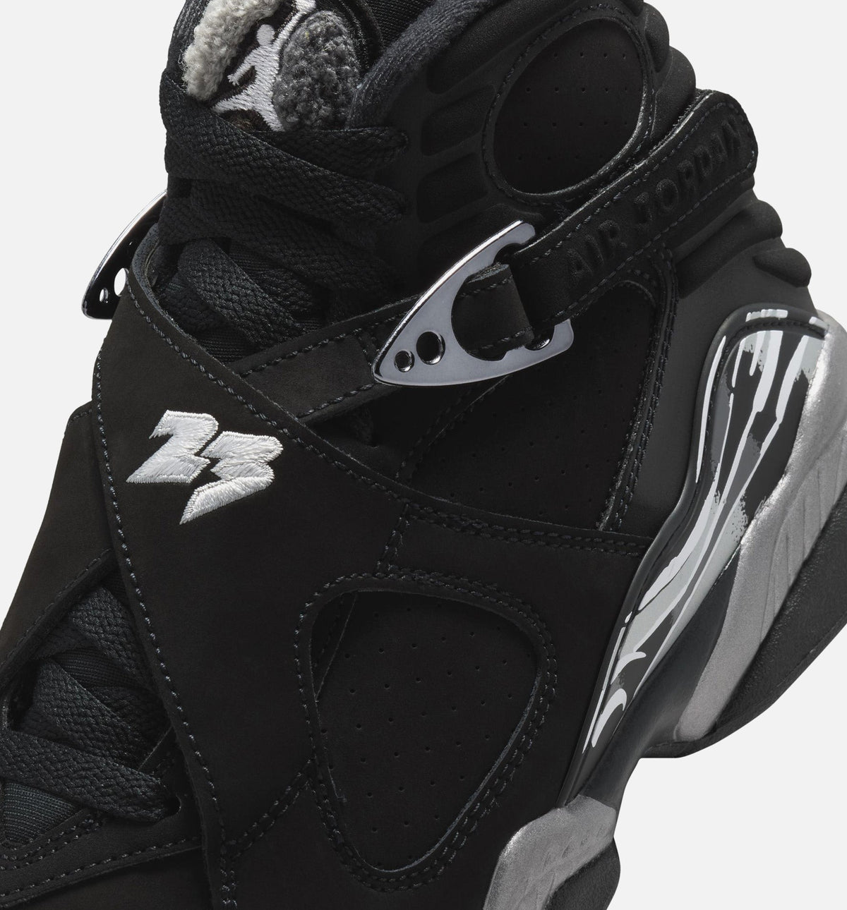 Air Jordan 8 Retro Chrome Black And Light Graphite 大童休闲运动鞋 - 黑色/白色/浅石墨灰