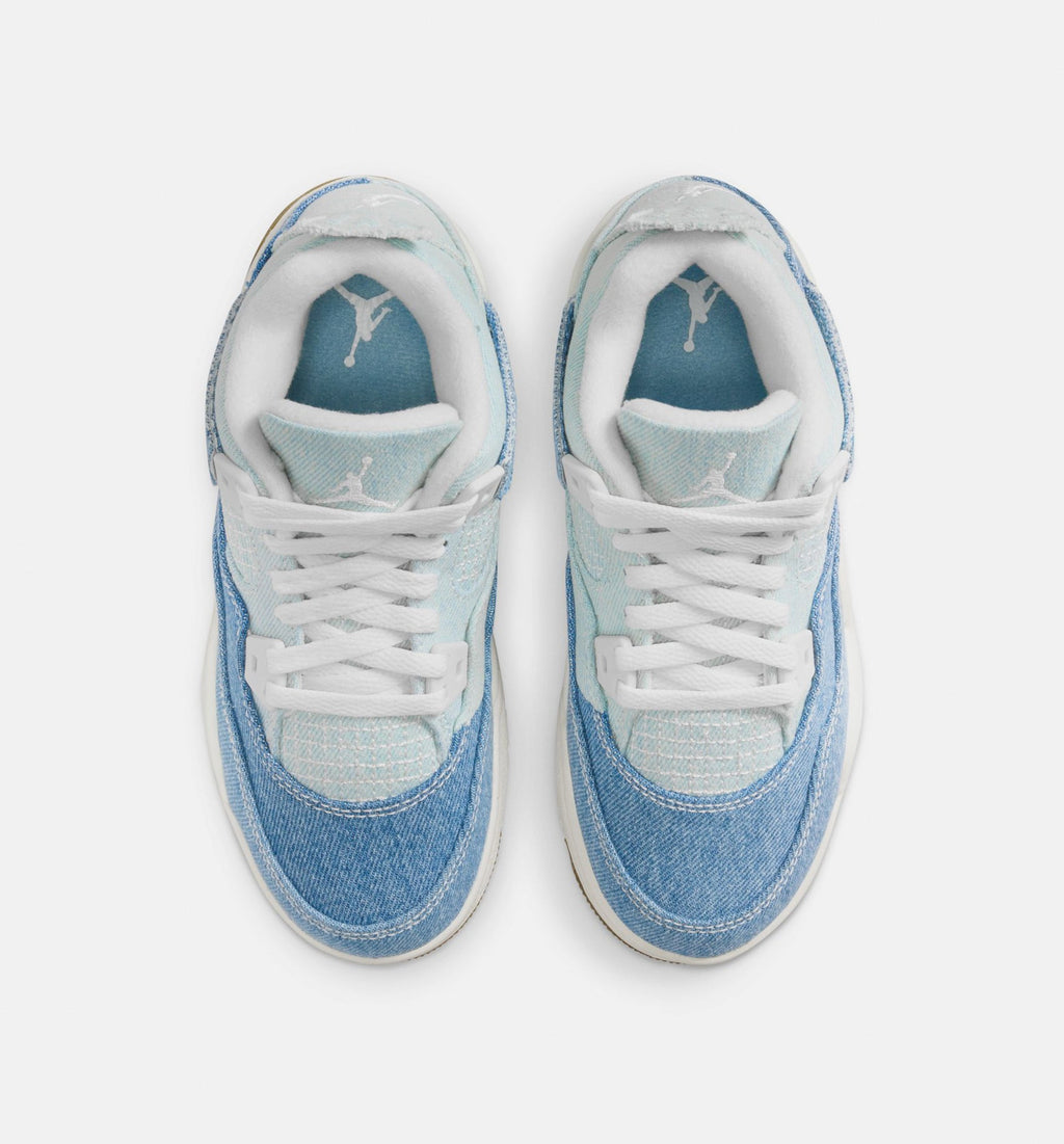 Air Jordan 4 Retro Worn Blue 学龄前儿童休闲运动鞋 - 帆白/磨旧蓝/金属金
