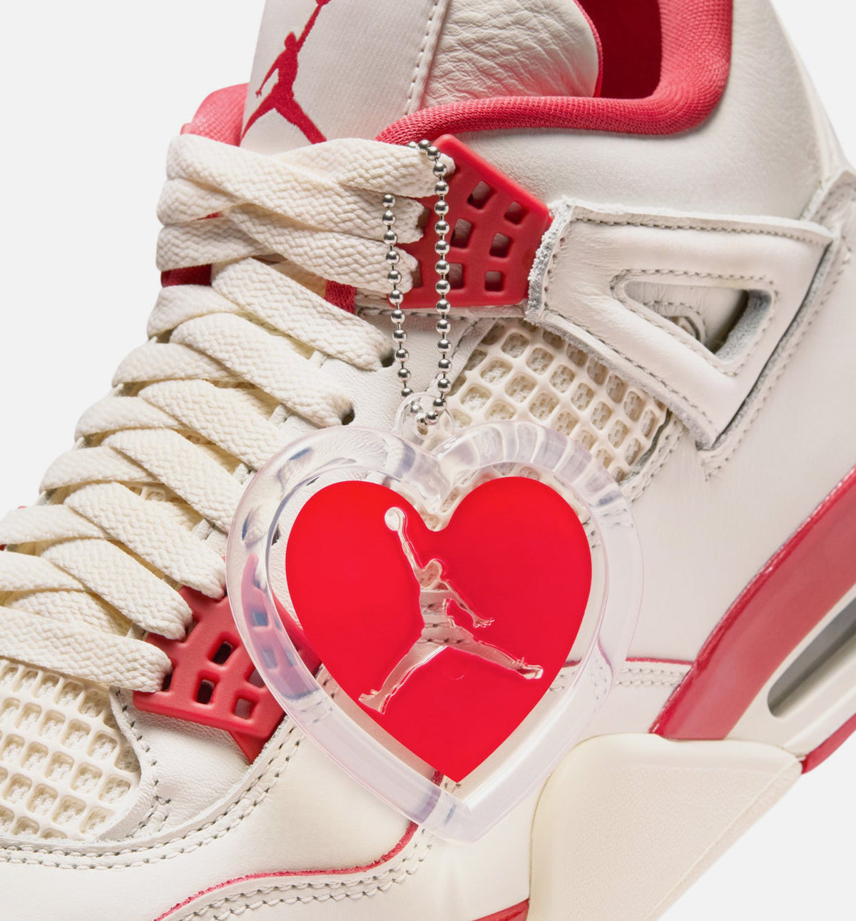 Air Jordan 4 Retro Valentine's Day 女士休闲运动鞋 - 浅象牙白/塞拉红/浓红