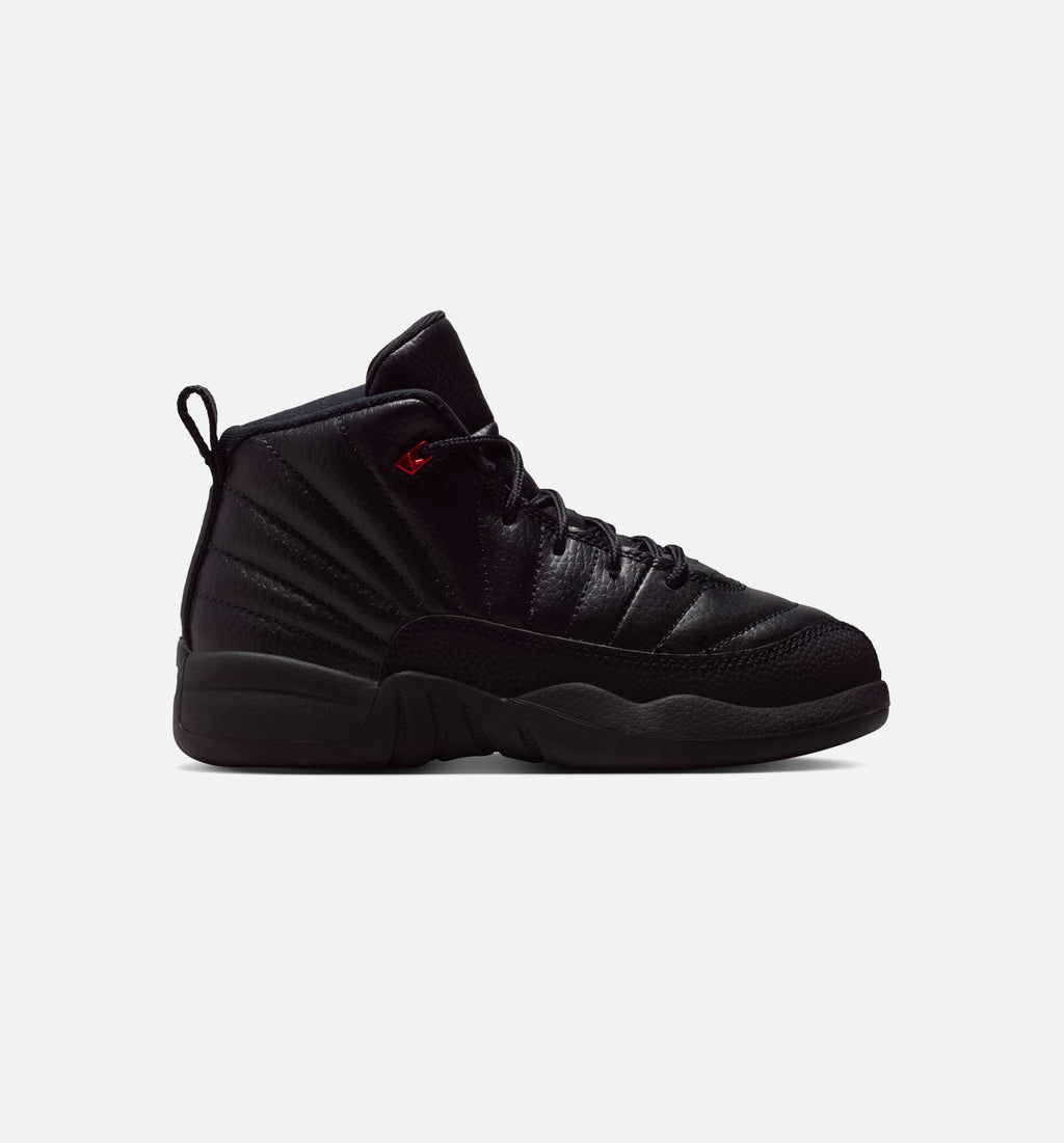 Air Jordan 12 Retro Bloodline 学龄前儿童休闲运动鞋 - 黑色/校队红