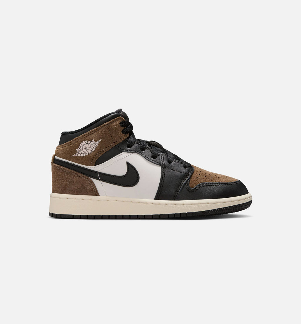 Air Jordan 1 Mid 大童休闲运动鞋 - 黑/幻影白/帕洛米诺/校队红