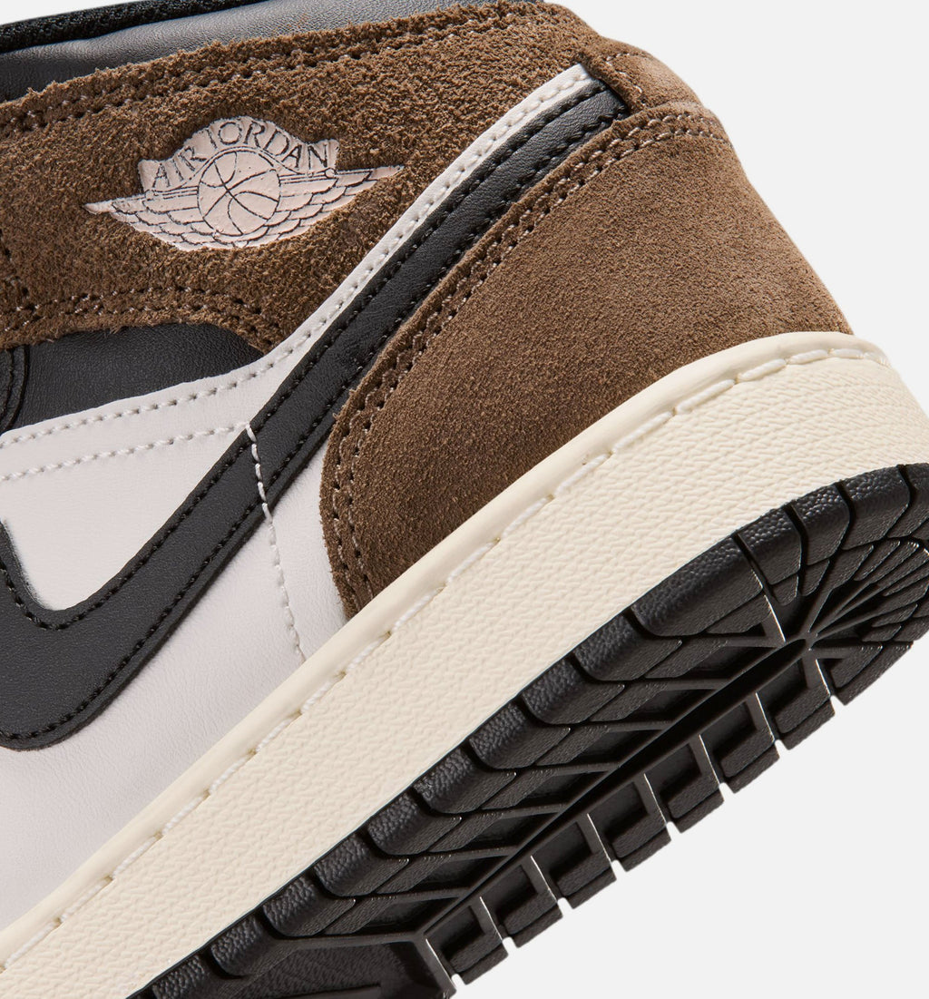 Air Jordan 1 Mid 大童休闲运动鞋 - 黑/幻影白/帕洛米诺/校队红