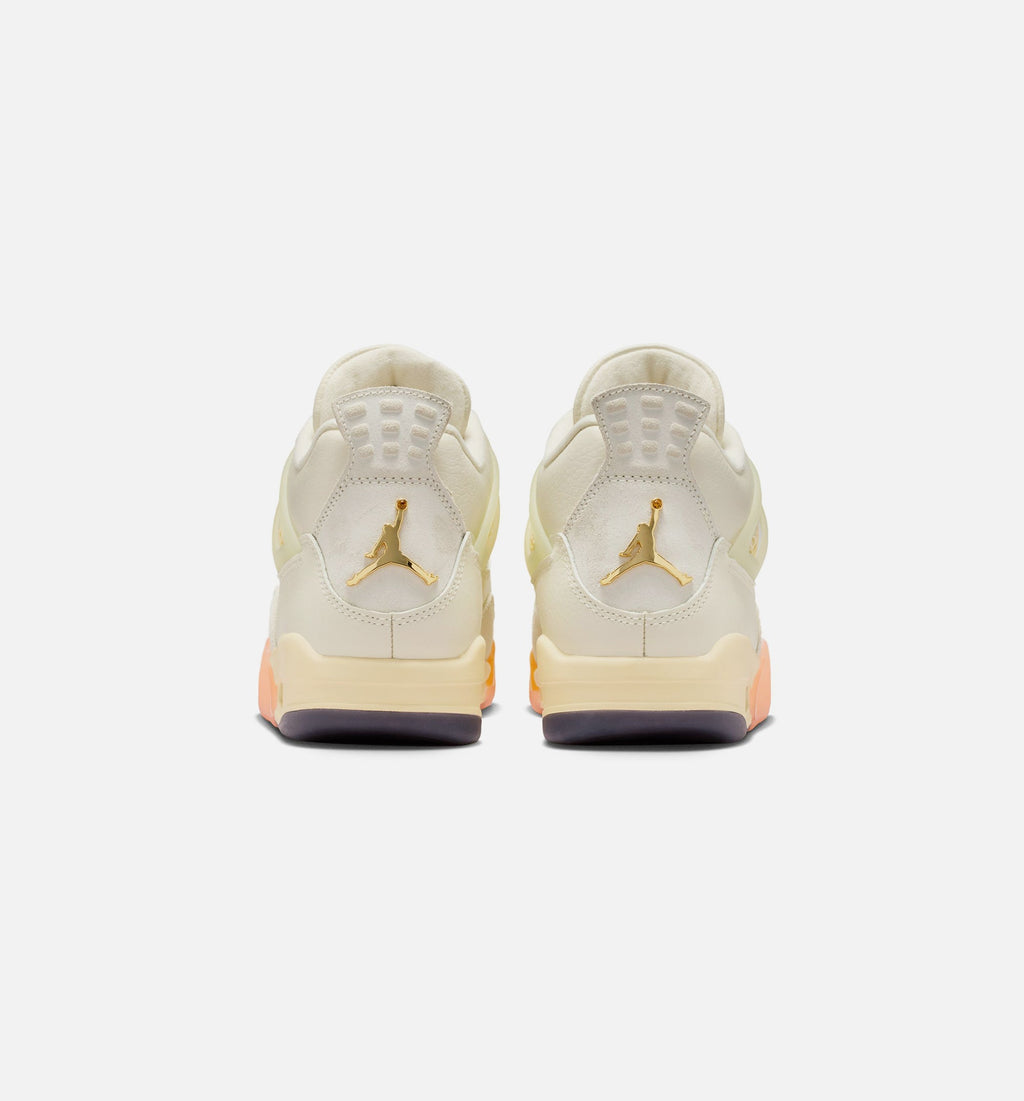 Air Jordan 4 Retro Birds of Paradise 女子休闲运动鞋 - 椰奶白/金属金/亮芒果橙
