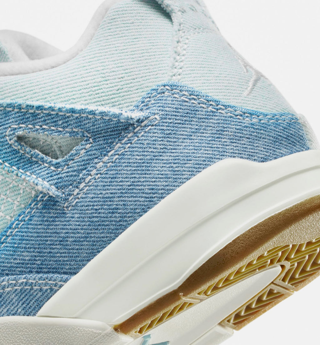Air Jordan 4 Retro Worn Blue 学龄前儿童休闲运动鞋 - 帆白/磨旧蓝/金属金