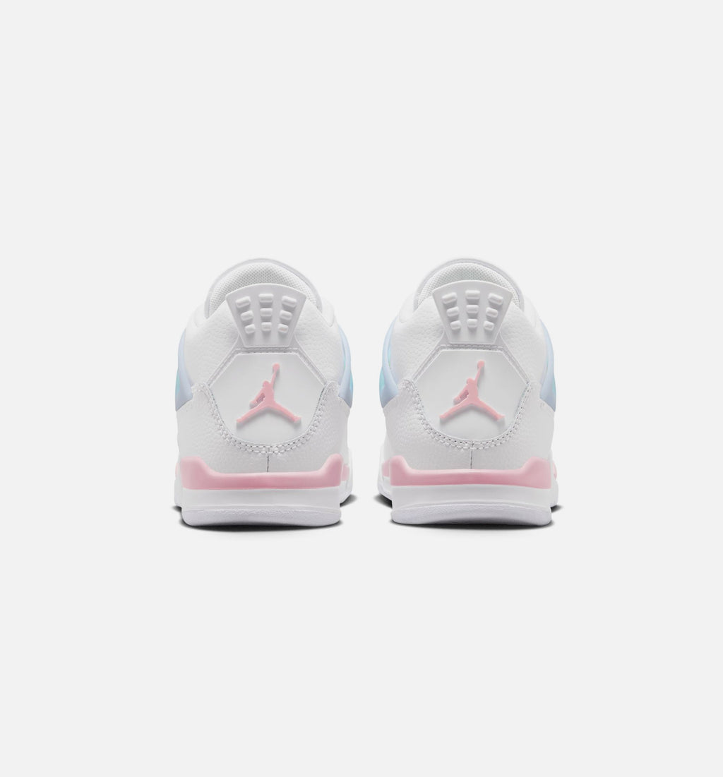 Air Jordan 4 Retro Medium Soft Pink 学龄前儿童休闲运动鞋 - 白色/柔粉/浅蓝