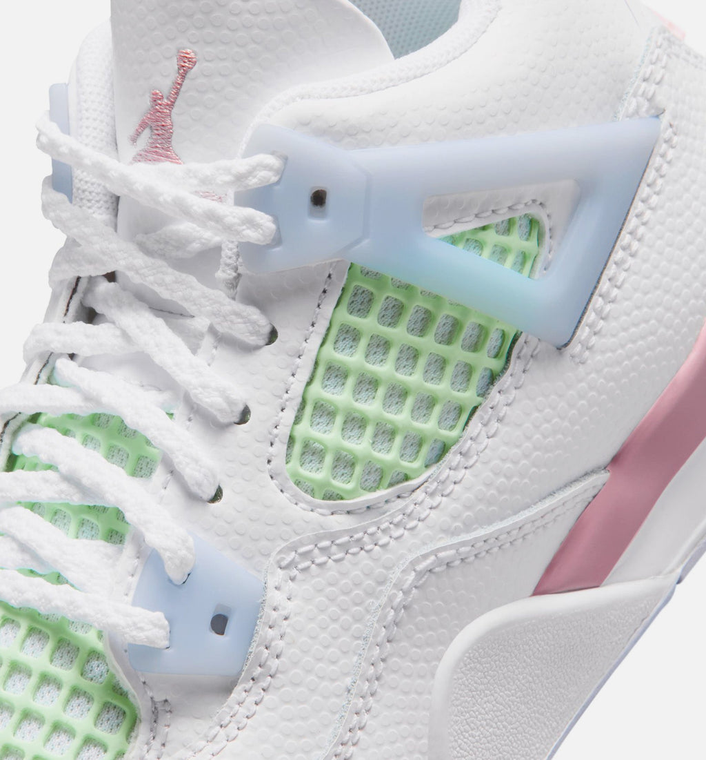 Air Jordan 4 Retro Medium Soft Pink 学龄前儿童休闲运动鞋 - 白色/柔粉/浅蓝