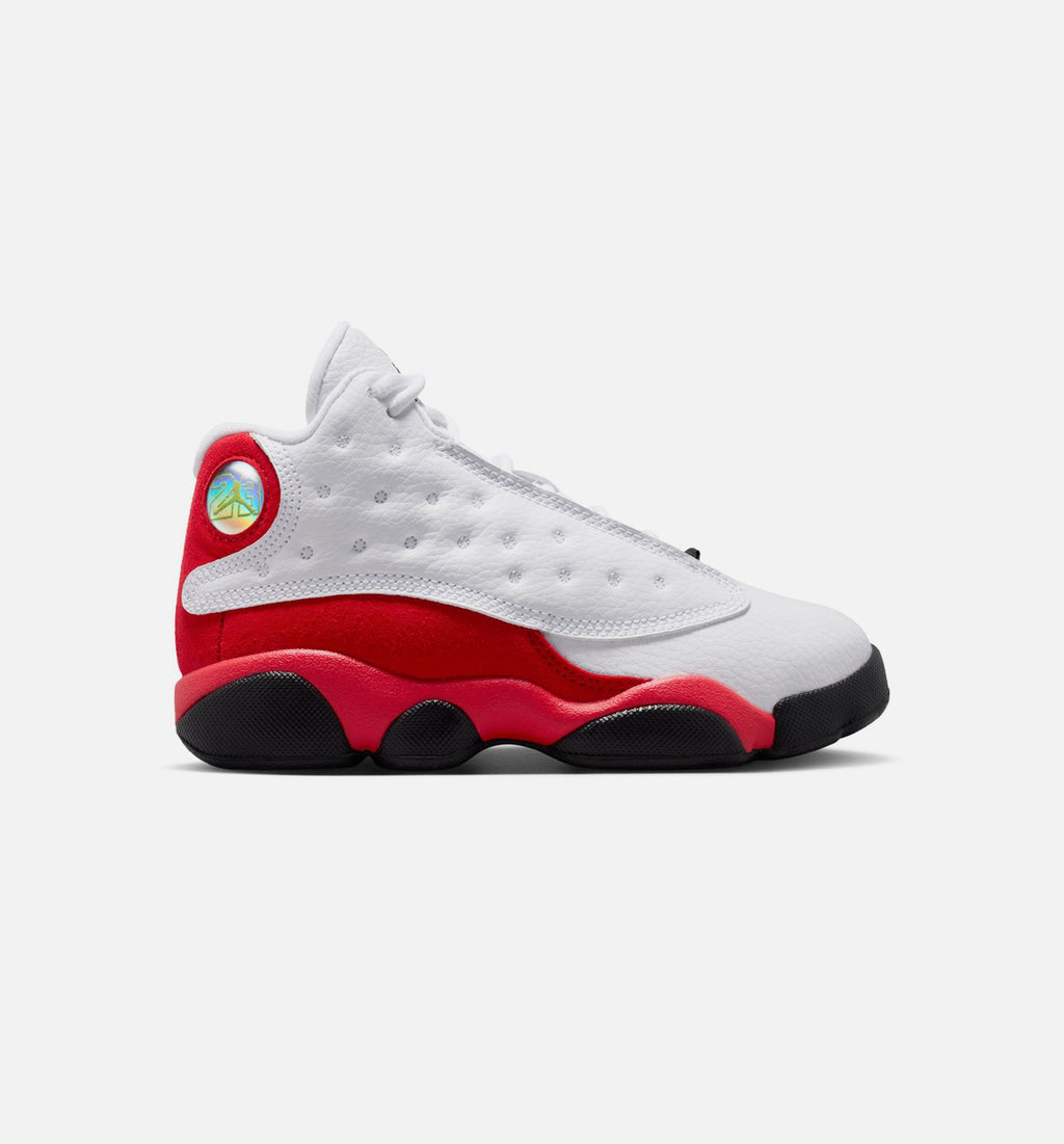 Air Jordan 13 Retro White And University Red 学龄前儿童休闲运动鞋 - 白色/黑色/正红色