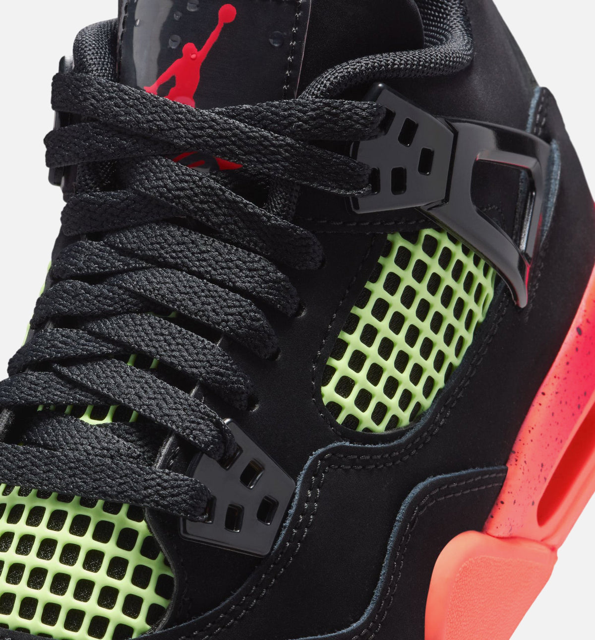 Air Jordan 4 Retro Black Infrared 23 大童休闲运动鞋 - 黑/红外红/亮芒果橙
