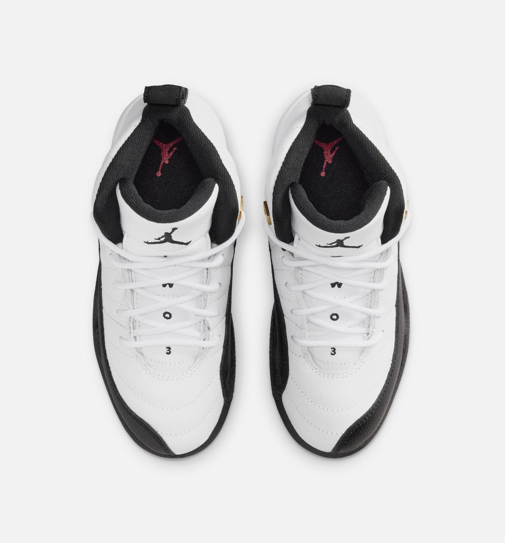 Air Jordan 12 Retro Taxi 学龄前儿童休闲运动鞋 - 白色/黑色/出租车黄