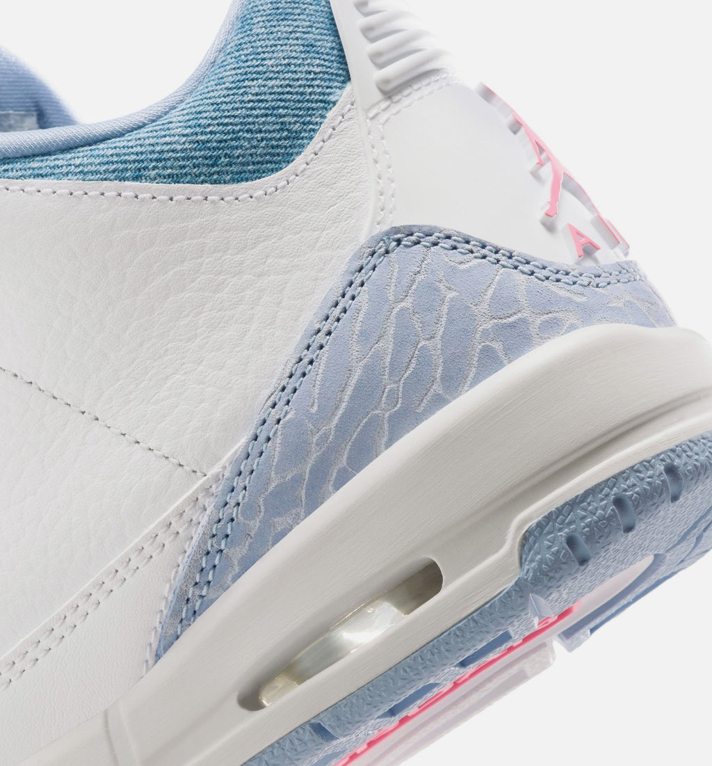 Air Jordan 3 Retro 大童休闲运动鞋 - 白/钴蓝/球场灰/粉光