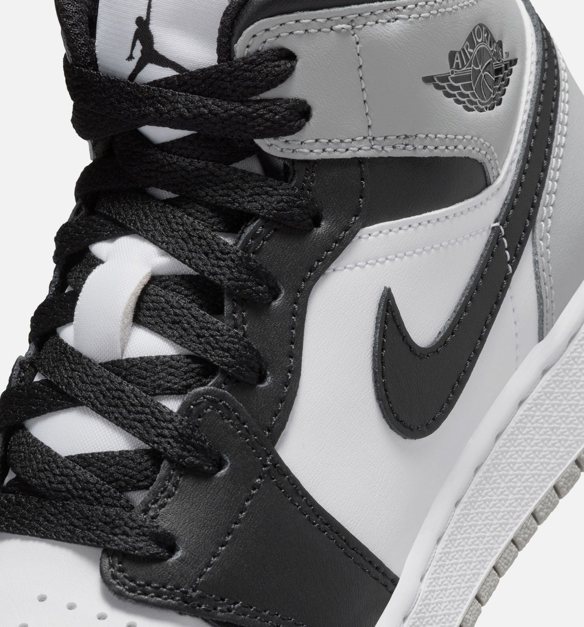 Air Jordan 1 Mid 大童休闲运动鞋 - 白/浅烟灰/黑