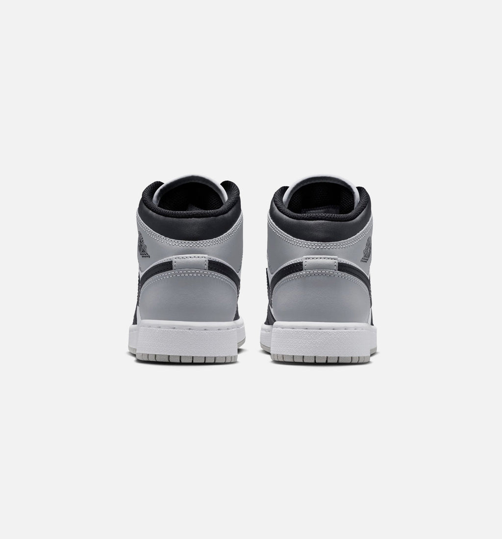 Air Jordan 1 Mid 大童休闲运动鞋 - 白/浅烟灰/黑