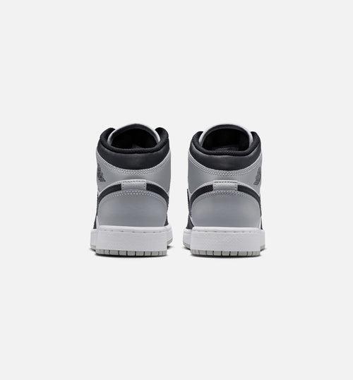 Air Jordan 1 Mid 大童休闲运动鞋 - 白/浅烟灰/黑