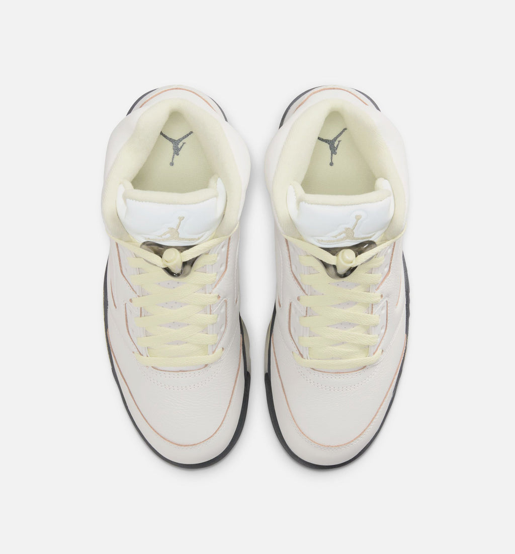 Air Jordan 5 Retro Luminous Green and Sail 女士休闲运动鞋 - 帆白色/荧光绿/炭灰色