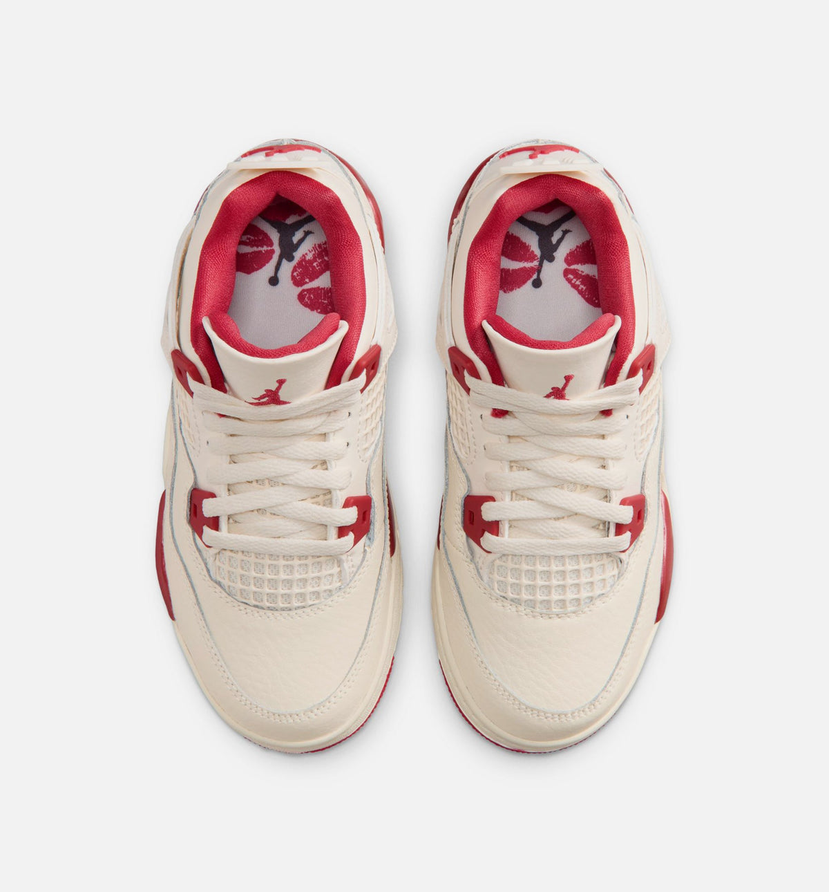 Air Jordan 4 Retro Valentine's Day 学龄前儿童休闲运动鞋 - 浅象牙白/塞拉红/浓红