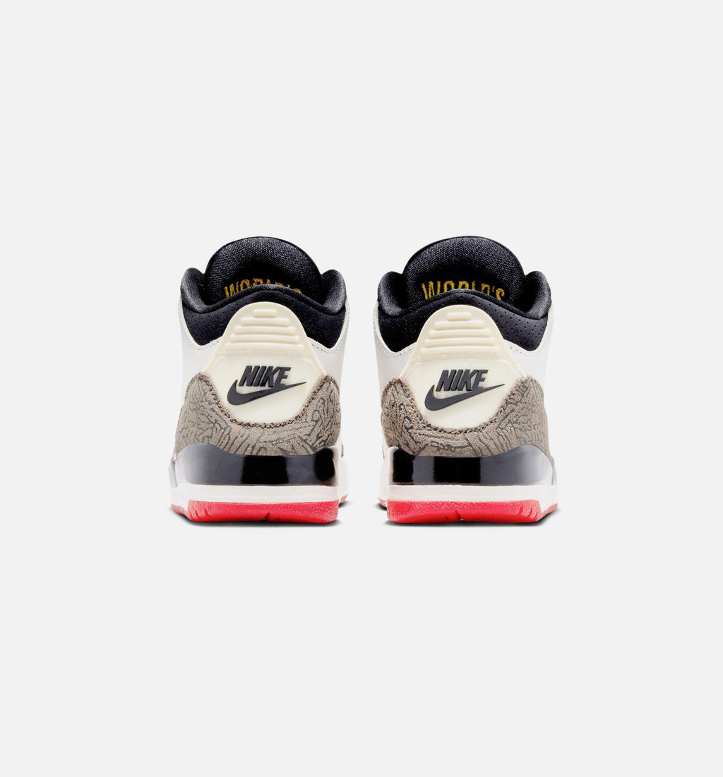 Air Jordan 3 Retro Sail and University Red 学龄前儿童休闲运动鞋 - 帆白色/黑色/大学红/浅象牙色
