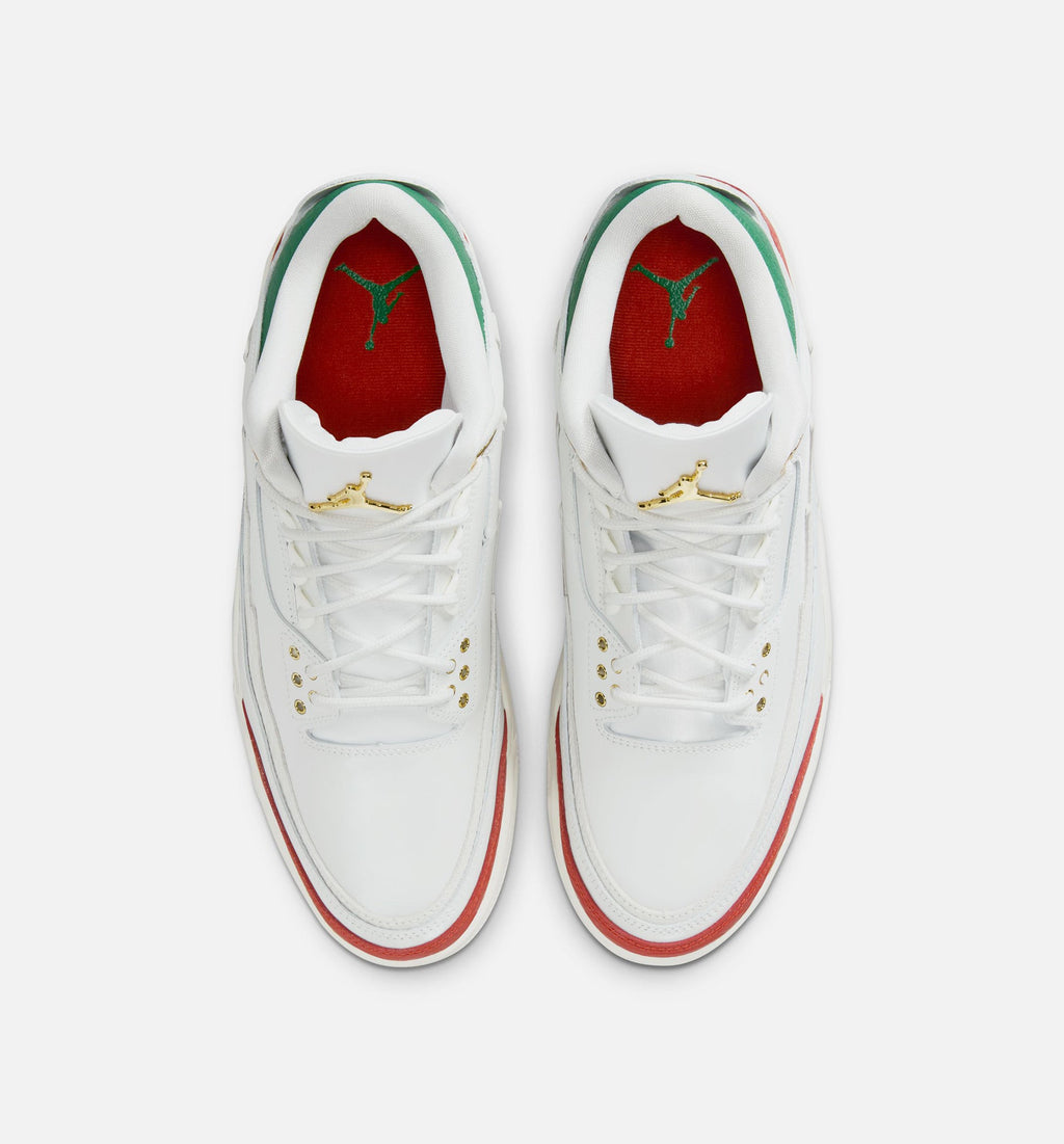 Air Jordan 3 Retro El Vuelo 男士休闲运动鞋 - 峰顶白/松绿/龙红/金属金