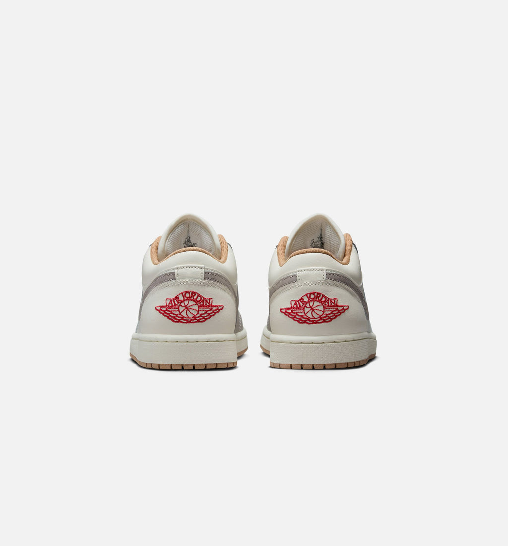 Air Jordan 1 Low 男士休闲运动鞋 - 帆白/火焰红/学院灰/麻色