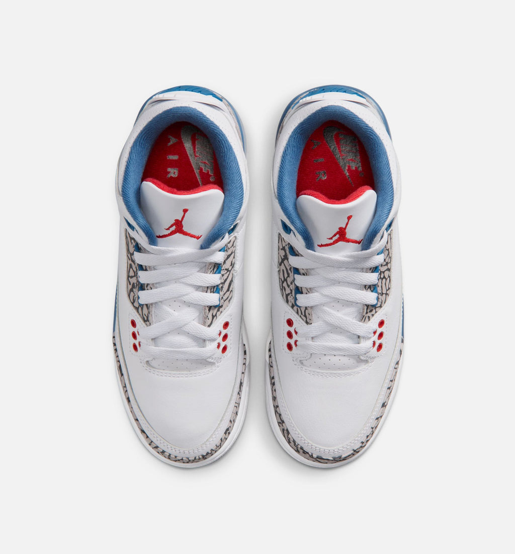 Air Jordan 3 Retro OG True Blue 大童休闲运动鞋 - 白/火焰红/真蓝