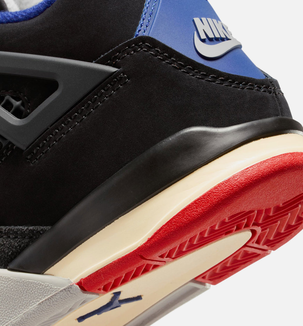 Air Jordan 4 Retro Rare Air 学龄前儿童休闲运动鞋 - 黑色/火焰红/深皇家蓝