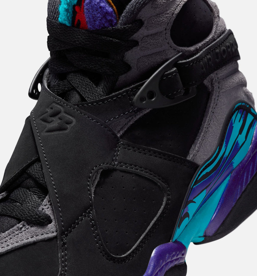 Air Jordan 8 Retro Aqua 大童休闲运动鞋 - 黑色/多色/亮康科德紫
