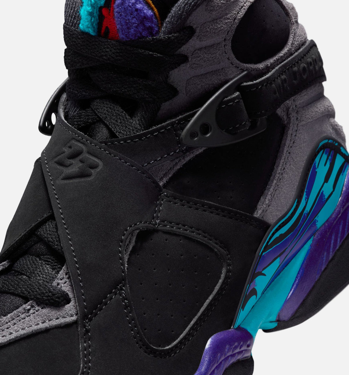Air Jordan 8 Retro Aqua 大童休闲运动鞋 - 黑色/多色/亮康科德紫