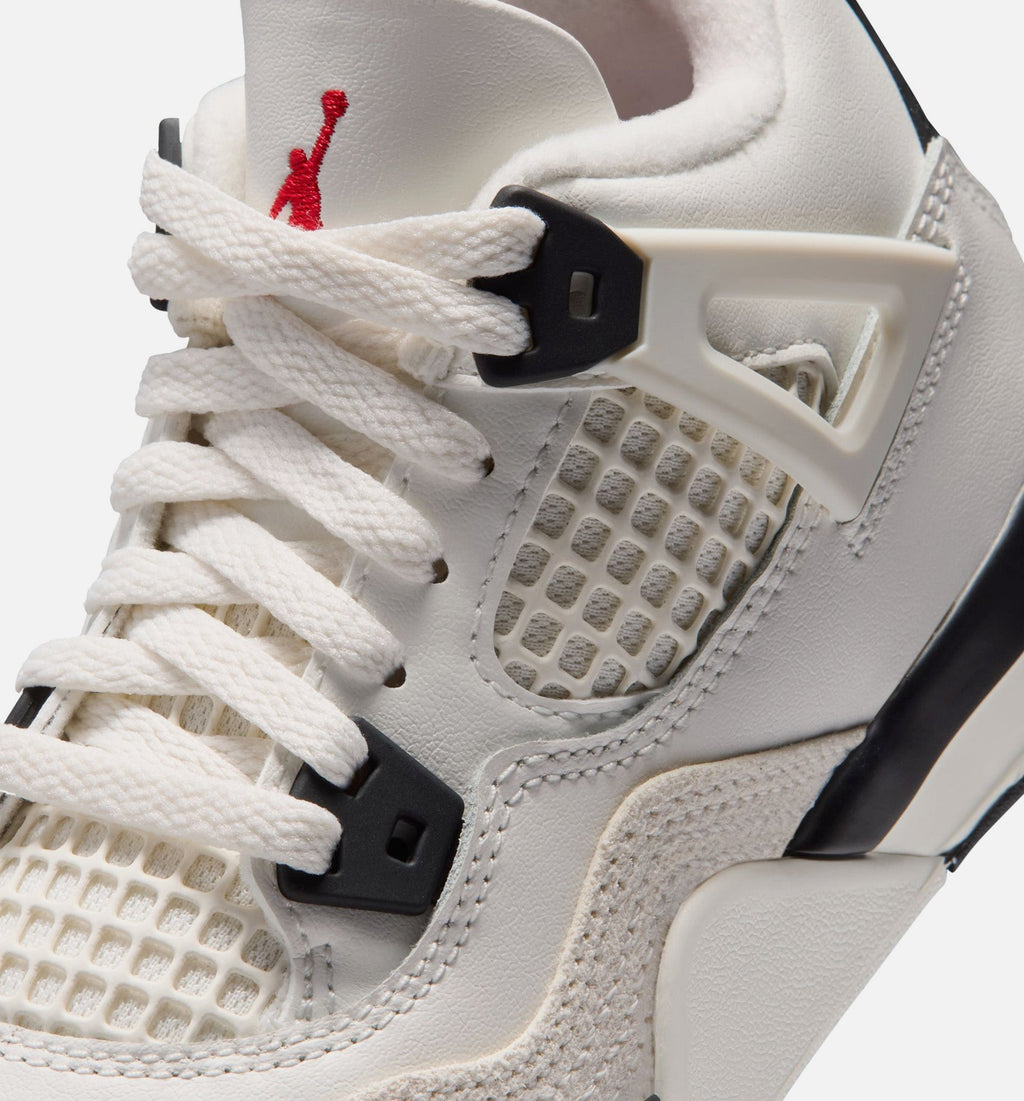 Air Jordan 4 Retro Flight Club 学龄前儿童休闲运动鞋 - 帆白/黑/大学红