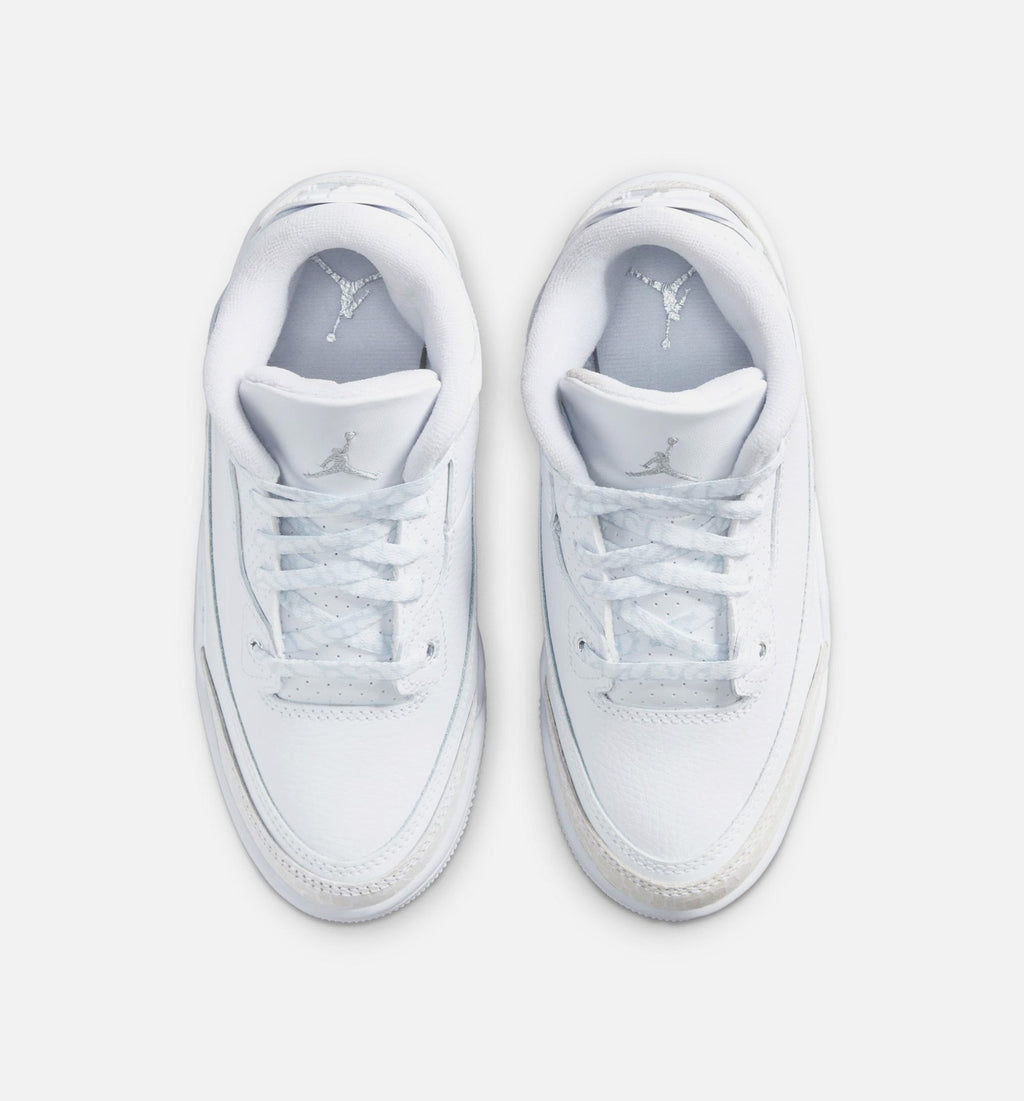 Air Jordan 3 Retro 小童休闲鞋 - 白/金属银