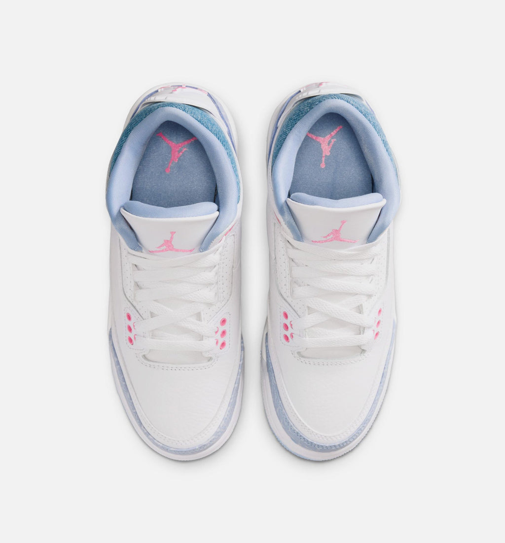 Air Jordan 3 Retro 大童休闲运动鞋 - 白/钴蓝/球场灰/粉光
