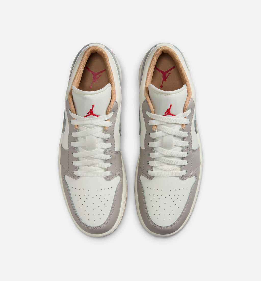 Air Jordan 1 Low 男士休闲运动鞋 - 帆白/火焰红/学院灰/麻色