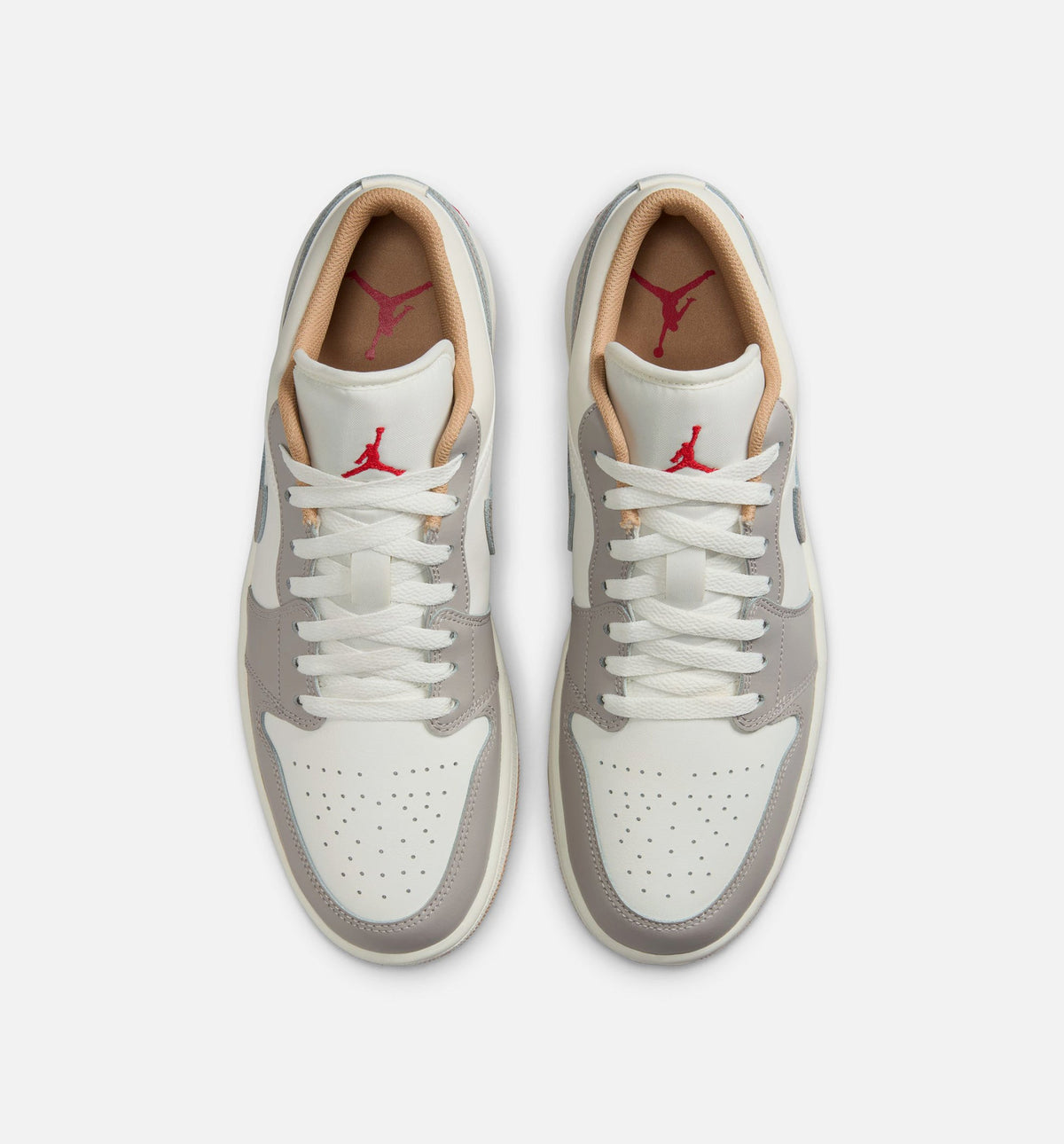 Air Jordan 1 Low 男士休闲运动鞋 - 帆白/火焰红/学院灰/麻色