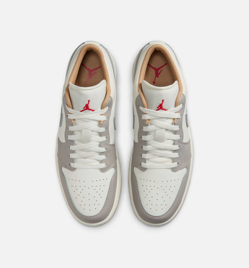 Air Jordan 1 Low 男士休闲运动鞋 - 帆白/火焰红/学院灰/麻色