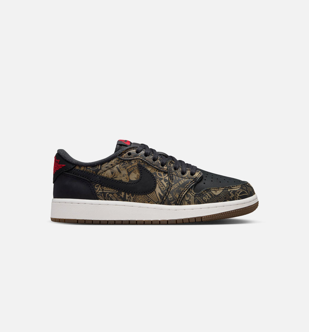 Air Jordan 1 Retro Low OG Laser 大童休闲运动鞋 - 黑/校队红/峰顶白