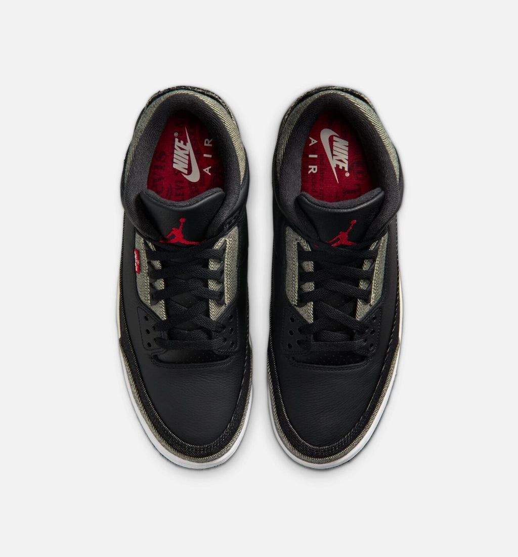 Air Jordan 3 x Levi's Black and White 男士休闲运动鞋 - 丹宁色/黑色/健身红