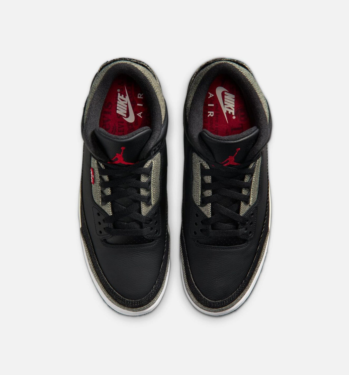 Air Jordan 3 x Levi's Black and White 男士休闲运动鞋 - 丹宁色/黑色/健身红