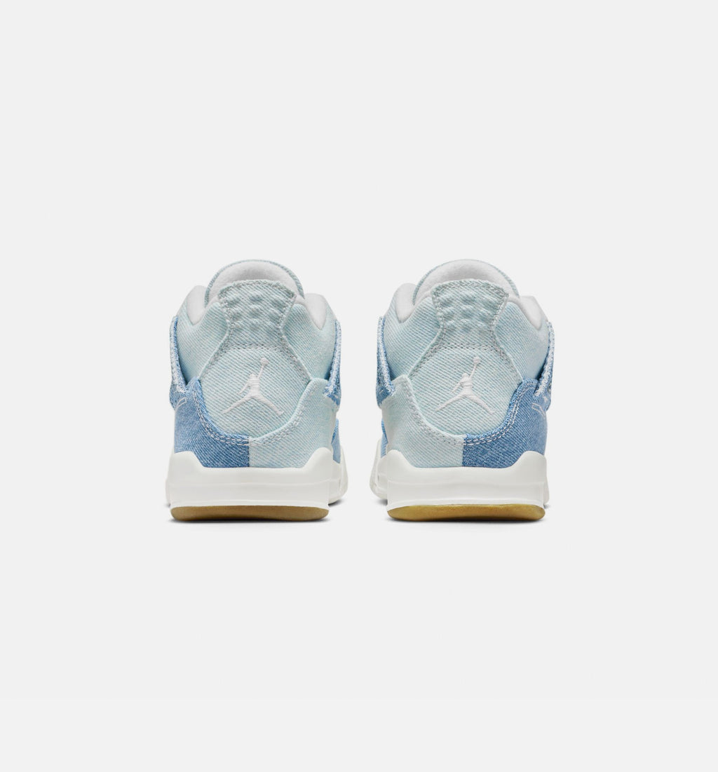 Air Jordan 4 Retro Worn Blue 学龄前儿童休闲运动鞋 - 帆白/磨旧蓝/金属金