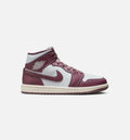 Air Jordan 1 Mid Sky J Mauve 女士休闲运动鞋 - 纯铂金色/天空淡紫色/帆白色