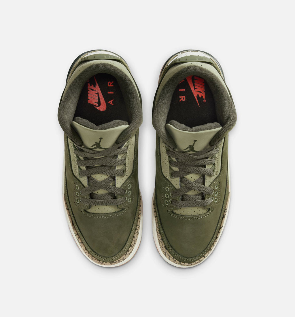 Air Jordan 3 Retro 大童休闲运动鞋 - 中橄榄绿/红杉绿/帆白