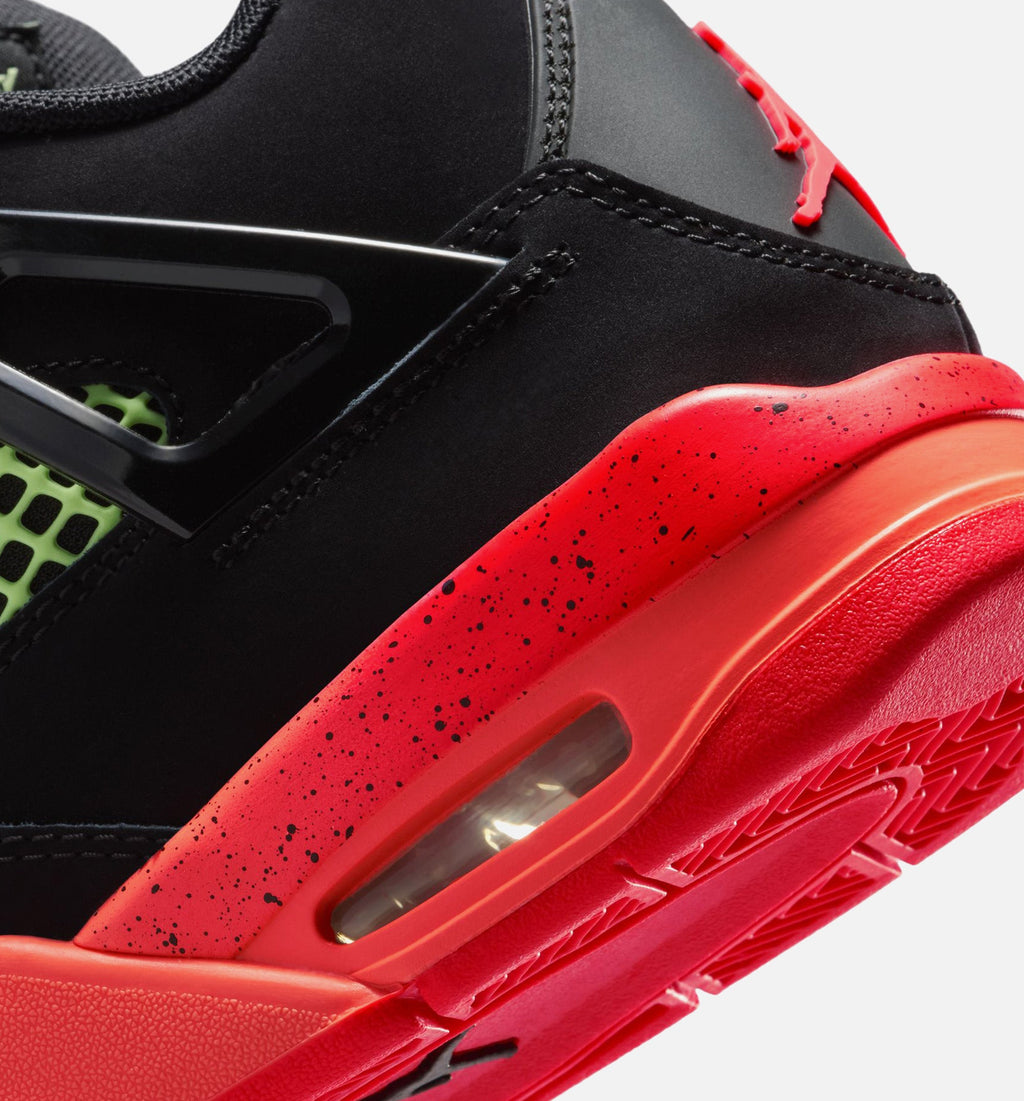 Air Jordan 4 Retro Black Infrared 23 大童休闲运动鞋 - 黑/红外红/亮芒果橙