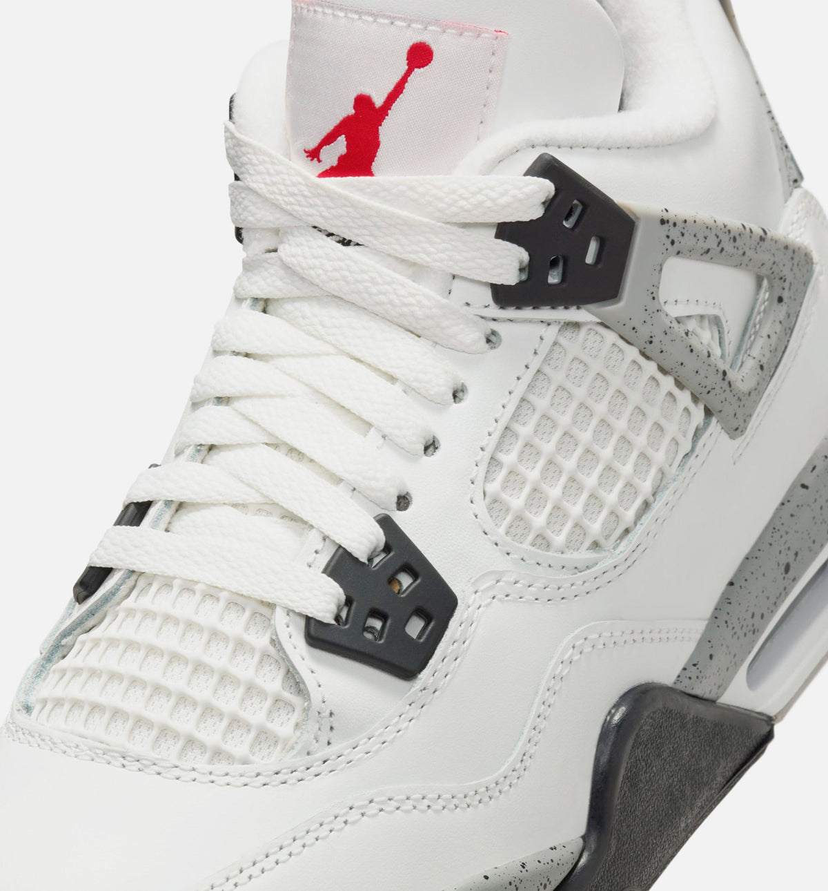 Air Jordan 4 Retro White Cement 大童休闲运动鞋 - 峰会白/火焰红/水泥灰/黑色