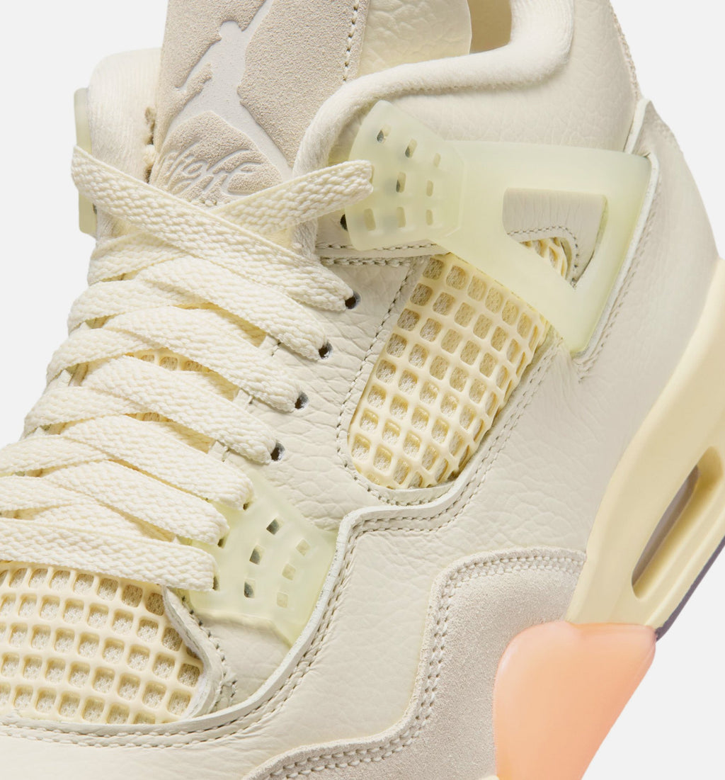 Air Jordan 4 Retro Birds of Paradise 女子休闲运动鞋 - 椰奶白/金属金/亮芒果橙