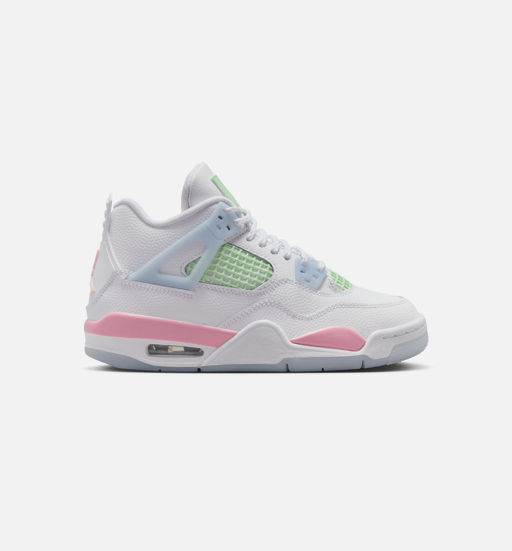 Air Jordan 4 Retro Medium Soft Pink 大童休闲运动鞋 - 白色/柔粉/浅蓝