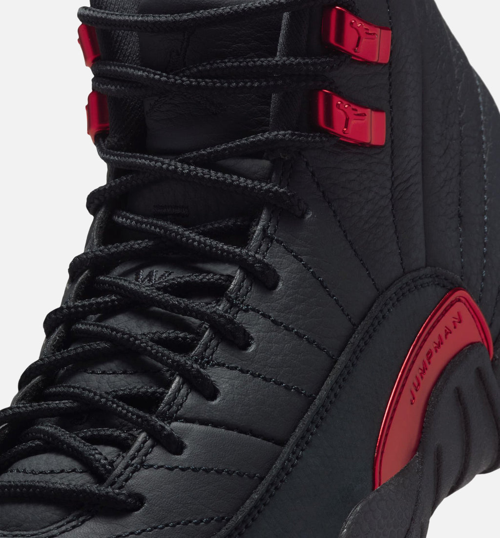 Air Jordan 12 Retro Bloodline 大童休闲运动鞋 - 黑色/校队红