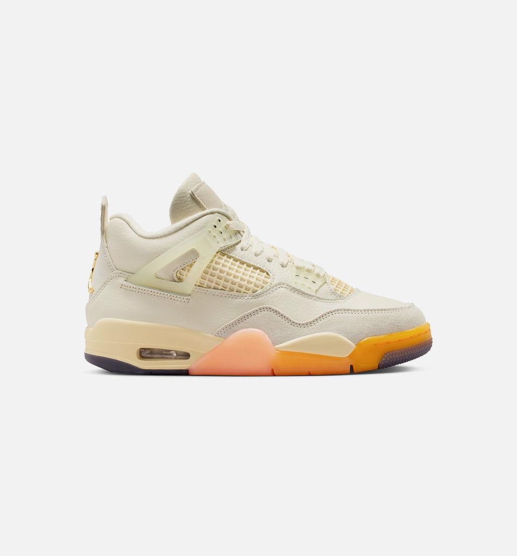 Air Jordan 4 Retro Birds of Paradise 女子休闲运动鞋 - 椰奶白/金属金/亮芒果橙