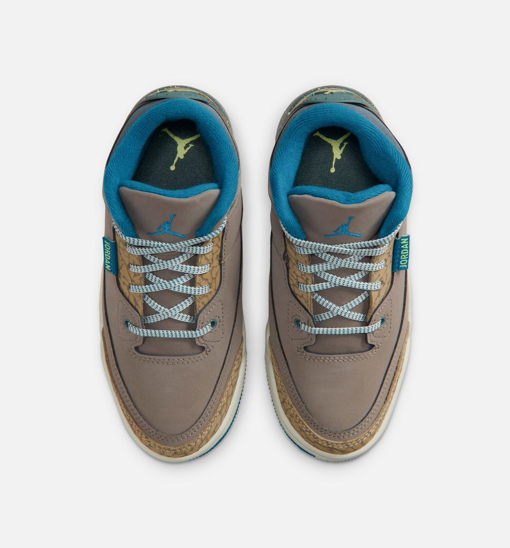 Air Jordan 3 Retro Olive Grey 学龄前儿童休闲运动鞋 - 橄榄灰/深渊绿/卡其色/海玻璃色
