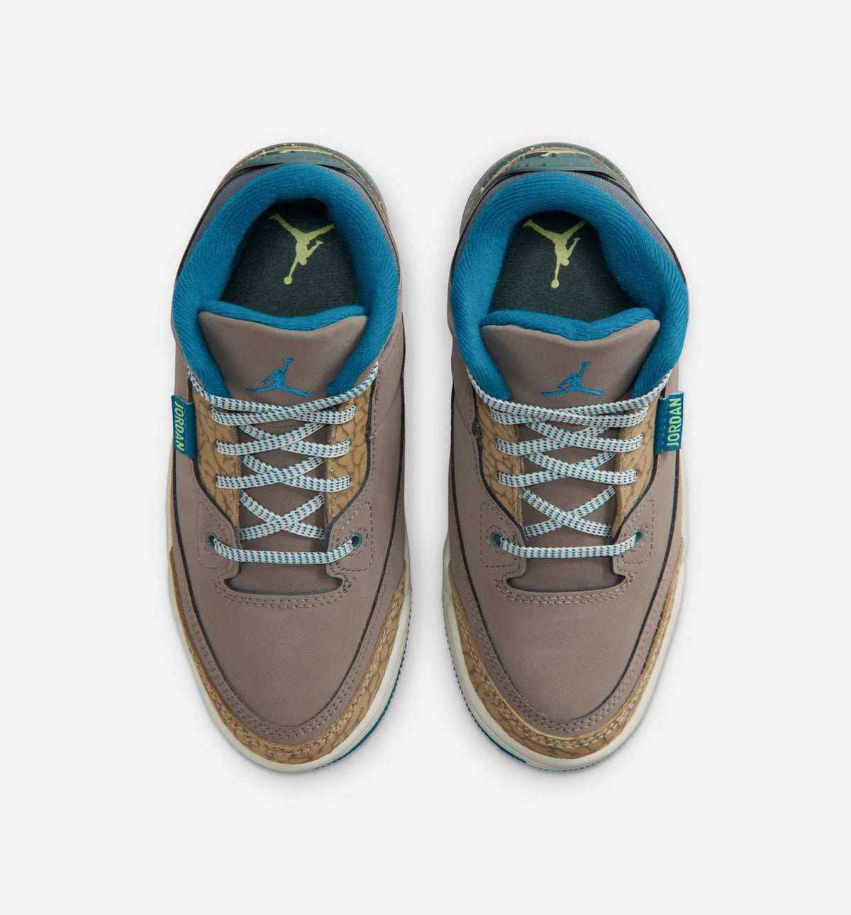 Air Jordan 3 Retro Olive Grey 学龄前儿童休闲运动鞋 - 橄榄灰/深渊绿/卡其色/海玻璃色